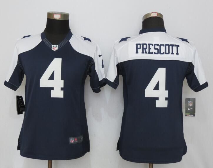 Womens Dallas cowboys 4 Prescott Blue Thanksgiving New Nike Limited Jersey